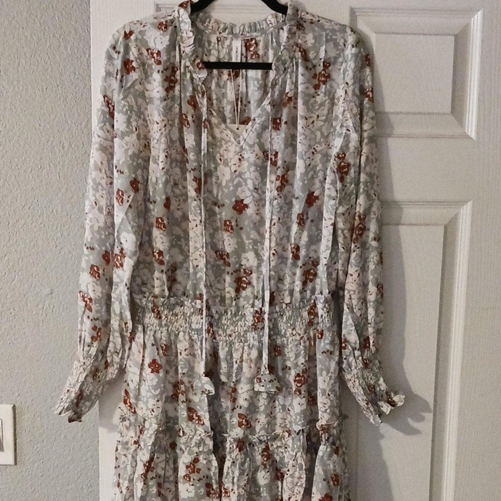 Red and Green Ruffled Tiered Long Sleeve Sundress